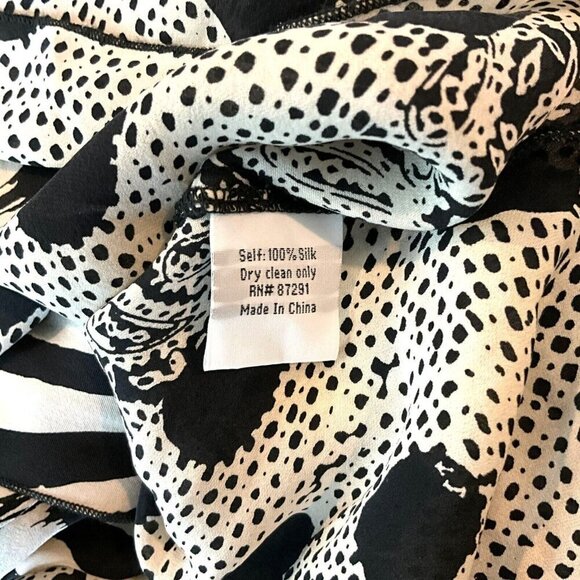 Love Johnny Was Faux Wrap Blouse Black Cream Size S Mixed Media Silk Long Sleeve - Picture 9 of 9